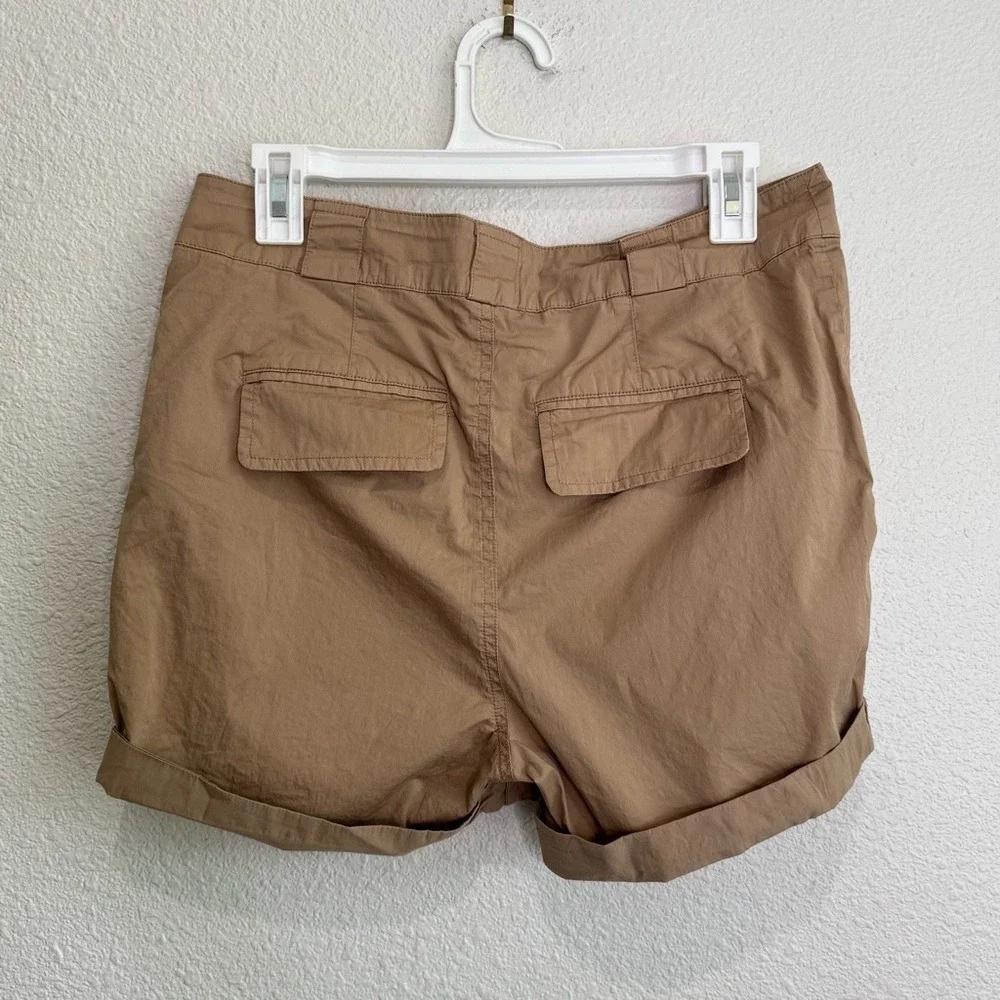 FRAME‎ Tie Up Rolled Shorts Khaki Tan Pleated Cuffed Chino Preppy Womens 4
